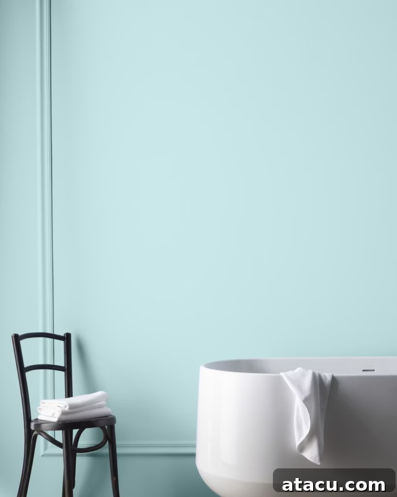 Curated Duck Egg Blue Paint Colors by Top Brands 18 An airy room painted with Benjamin Moore's Bird's Egg, a delicate blue with a hint of green, evoking a refreshing coastal feel.