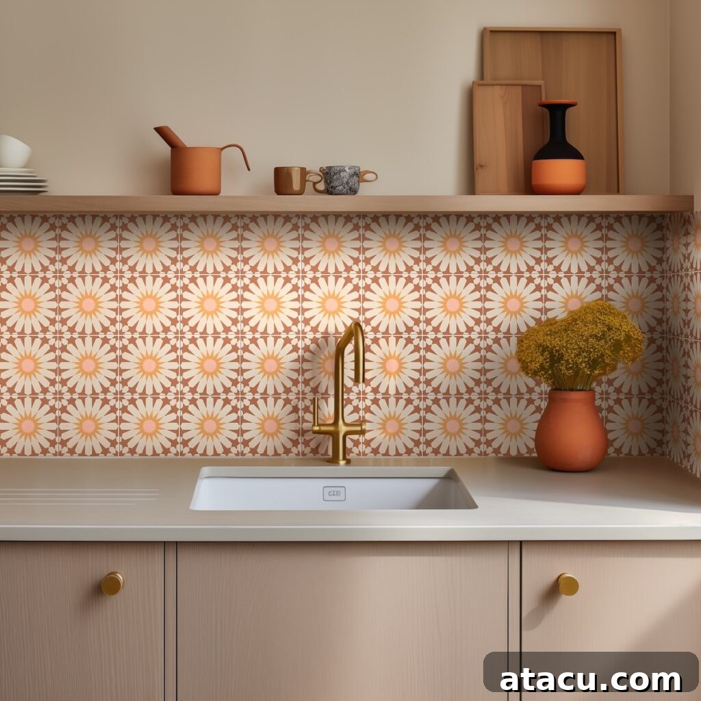 Decorative sunburst motif tile, adding a playful and artisanal touch to interior design.