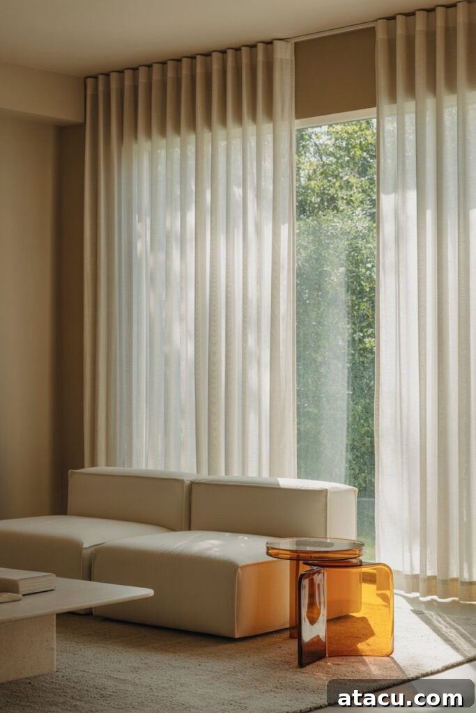  sheer drapes in a sunlit modern living room.