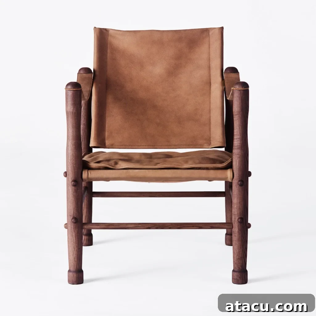 Classic Safari Chair crafted from natural leather and a robust wooden frame, exuding adventurous comfort.