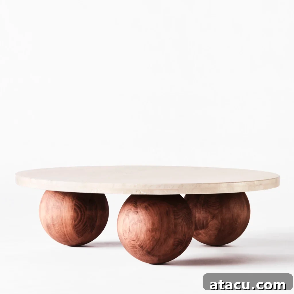 Elegant travertine coffee table with a unique, natural stone pattern, serving as a focal point.