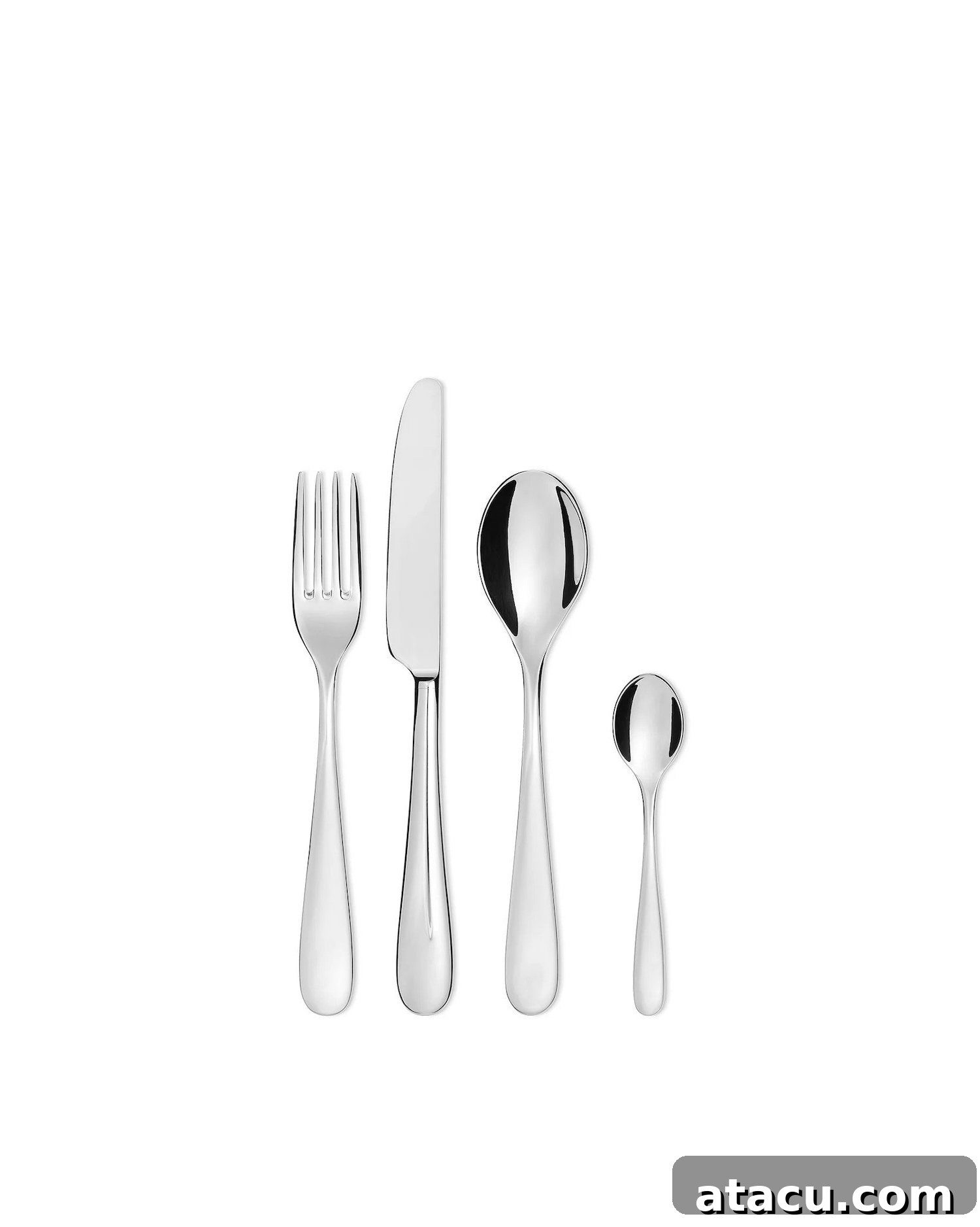 A pollished stainless steel cutlery set