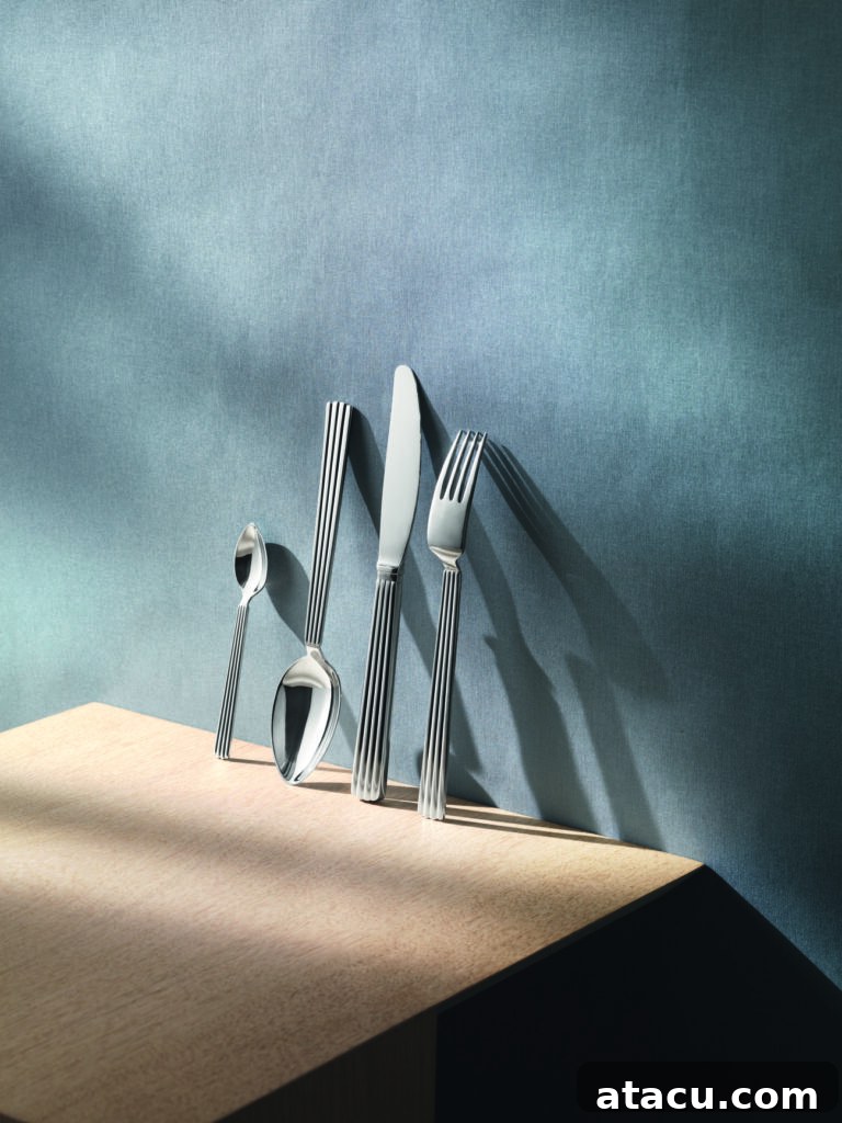 A modern cutlery set arranged elegantly, exemplifying a stylish cutlery sets aesthetic.