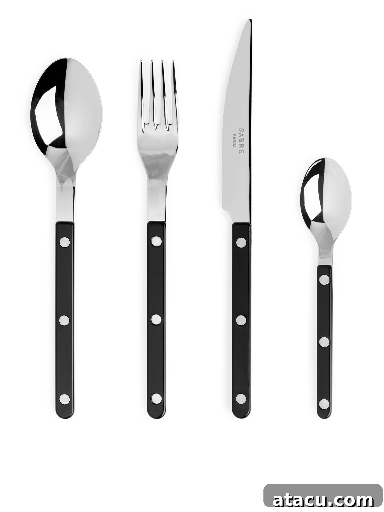 Bistro style stainless steel cutlery set with black handle