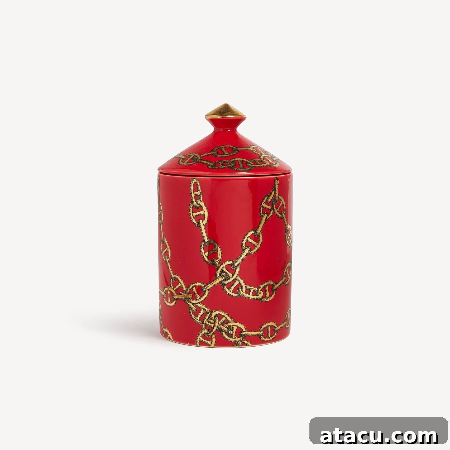 Fornasetti Catene candle with iconic design and red jar