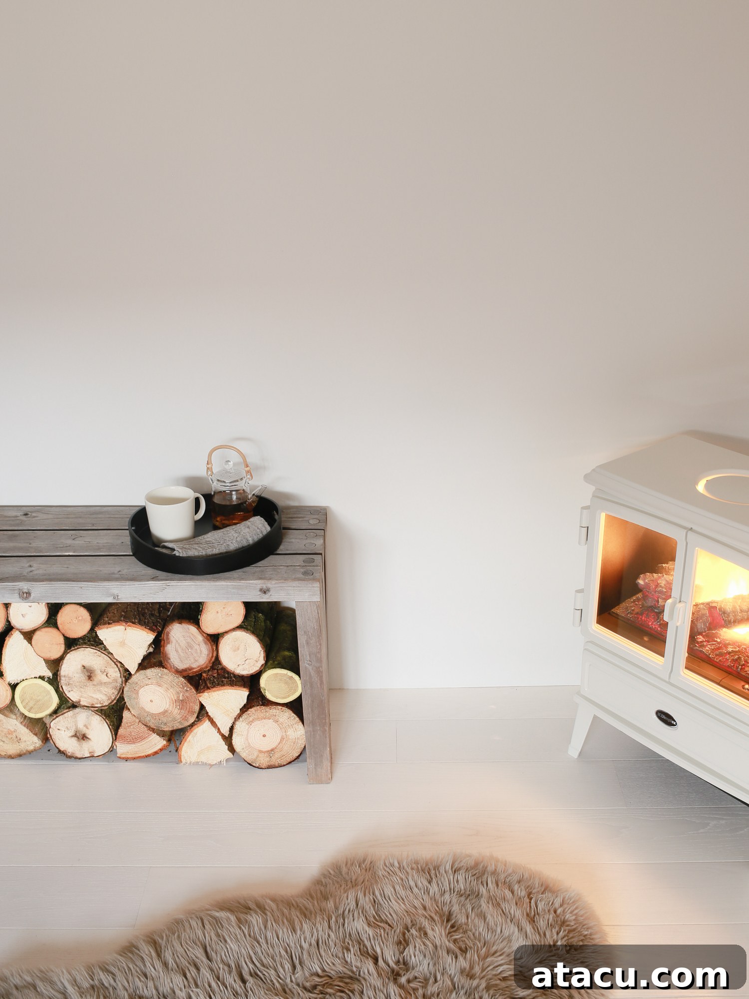 Close-up of the realistic Opti-myst flame and smoke effect on a Dimplex electric stove