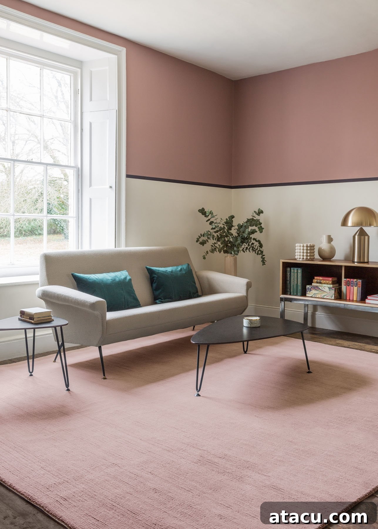 Wizlet – Architectural Neutrals rug in a modern grey living space.