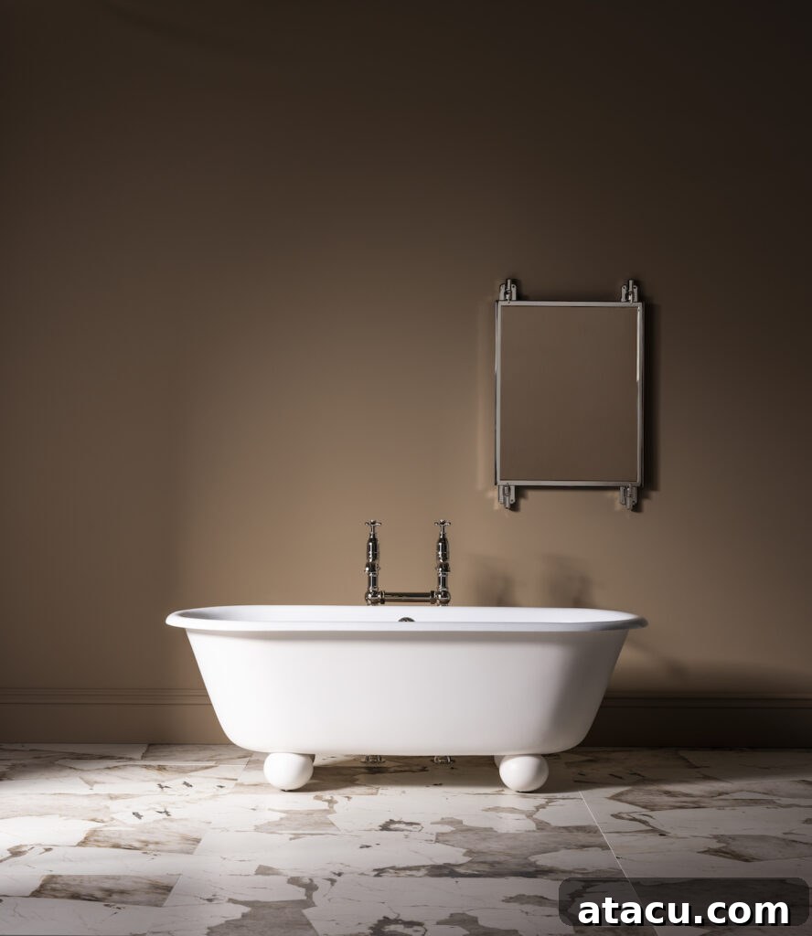 An organic-shaped contemporary freestanding bath.