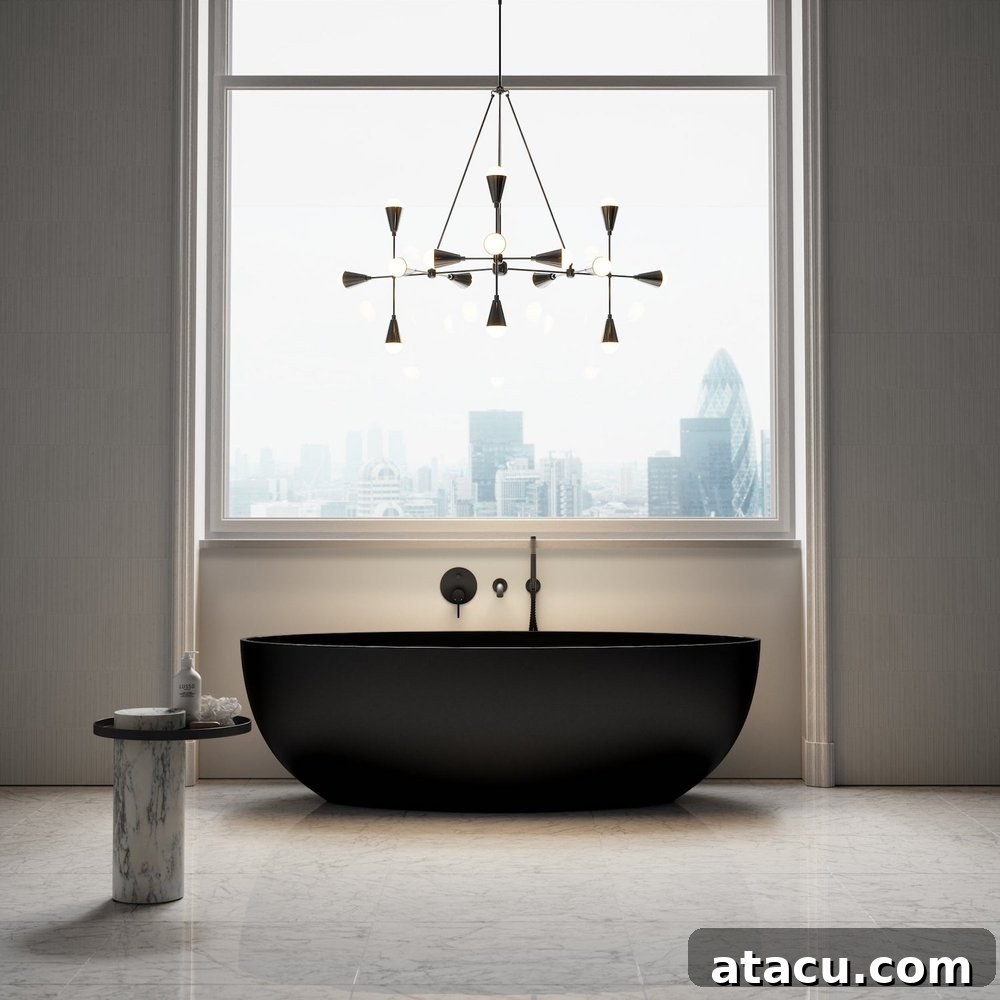 A black stone resin freestanding bath.
